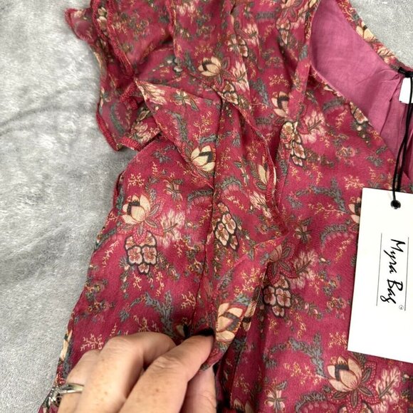 Myra Bag Women Small Mauve Dress Midi Flutter Sleeve Tassle Chiffon Floral Toggl - Picture 7 of 14